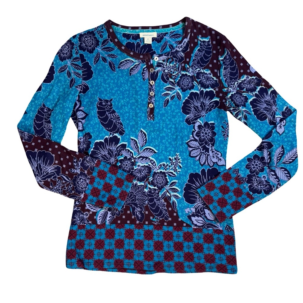 Sundance Floral Long Sleeve Top - Blue and Burgundy